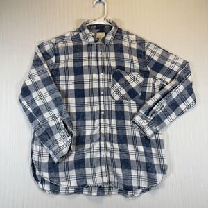 id:23 Shirt Mens‎ Large Blue White Plaid Long Sleeve Button Down Distressed